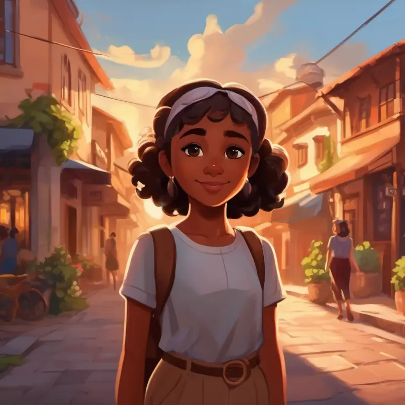 Introduction to Young, brave girl with brown skin and dark brown eyes in her hometown, Sunnyville.