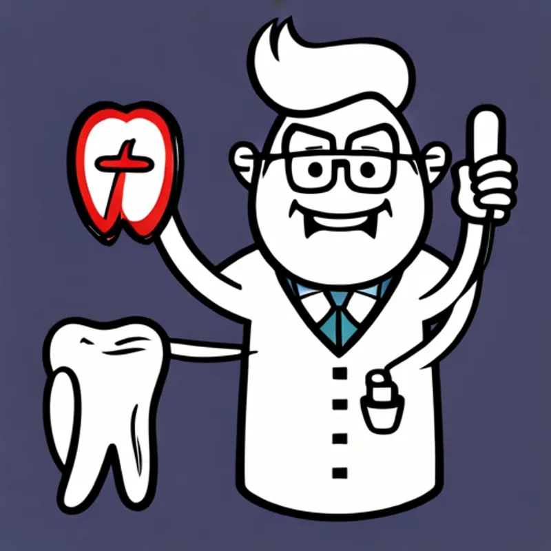 Friendly dentist with a white coat and a stethoscope pointing to a picture of a tooth with a cavity