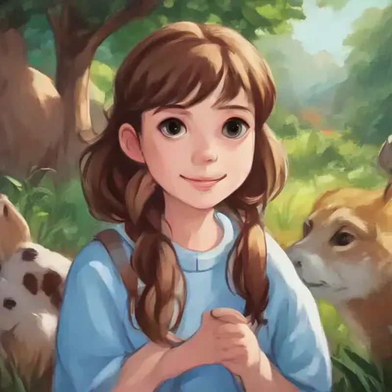 Communication with animals, Curious girl, brown hair, blue eyes, always smiling listening, learning