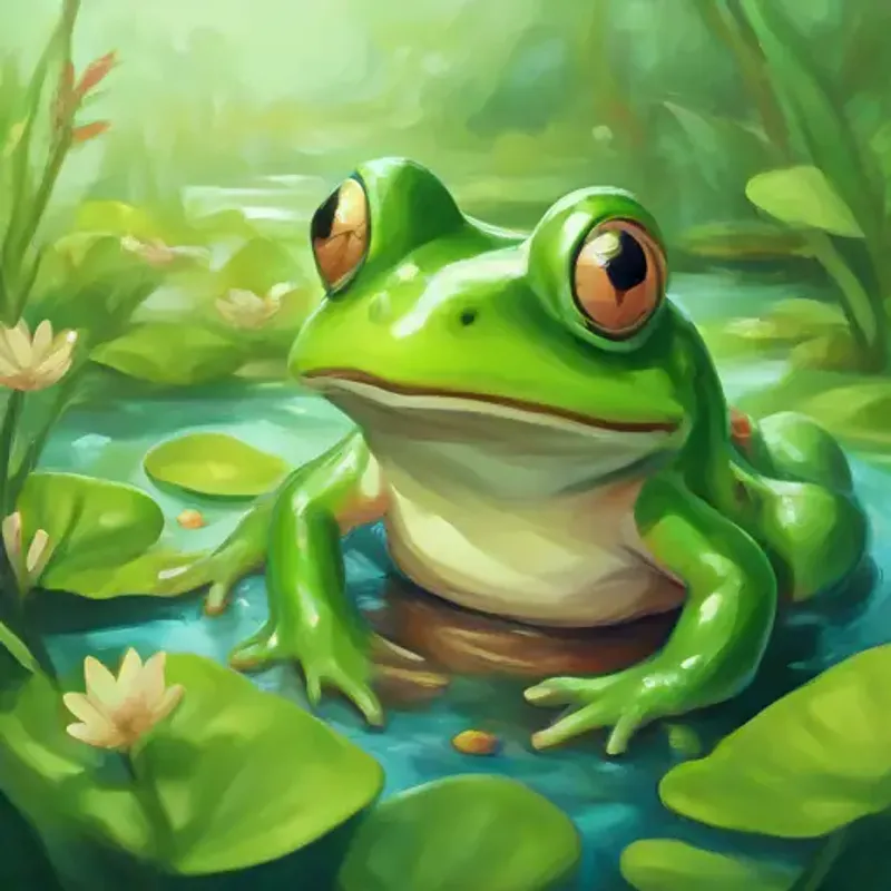 Green frog's joyful attitude towards life