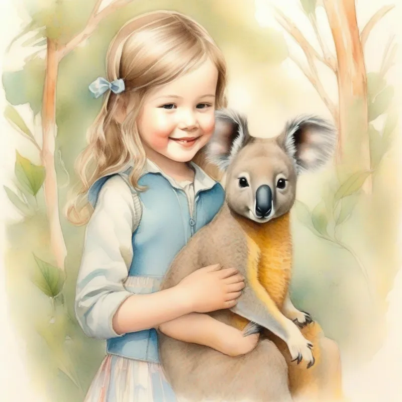 A girl with a kangaroo and koala.