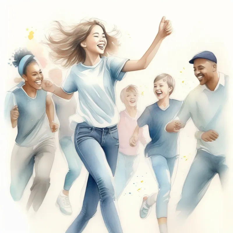 A girl with a soccer ball and dancing with joyful people.