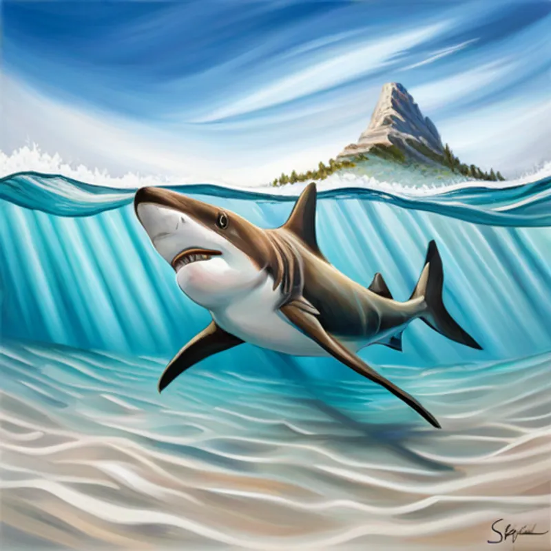 Sammy the shark swimming in the ocean, happy