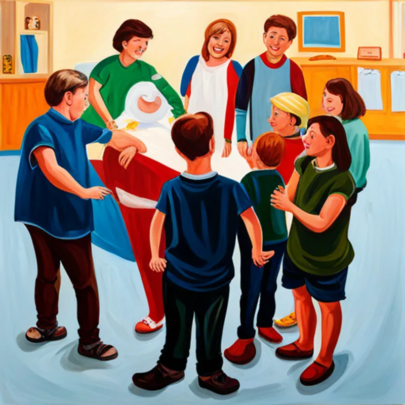 Sammy and his friends standing in a circle, looking happy