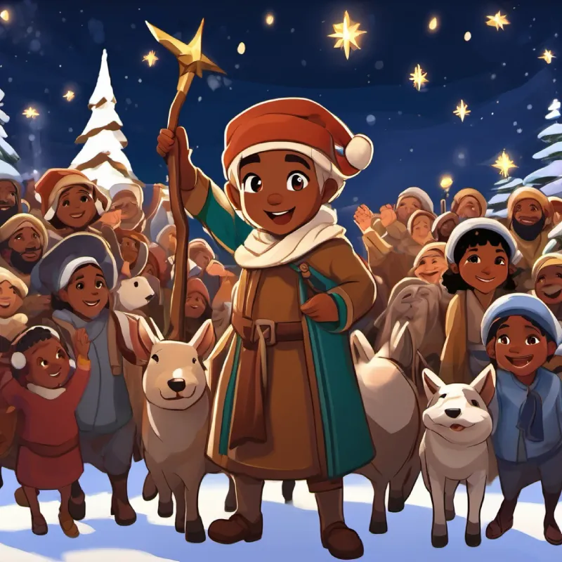 Israelites celebrate, Young shepherd, brown skin, brown eyes, courageous's victory