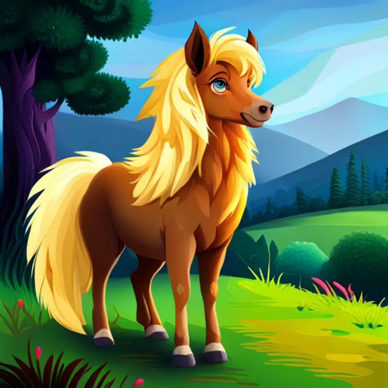 Golden mane, strong and regal, with kind eyes with golden mane, Soft fur, nimble and playful, with curious eyes with soft fur