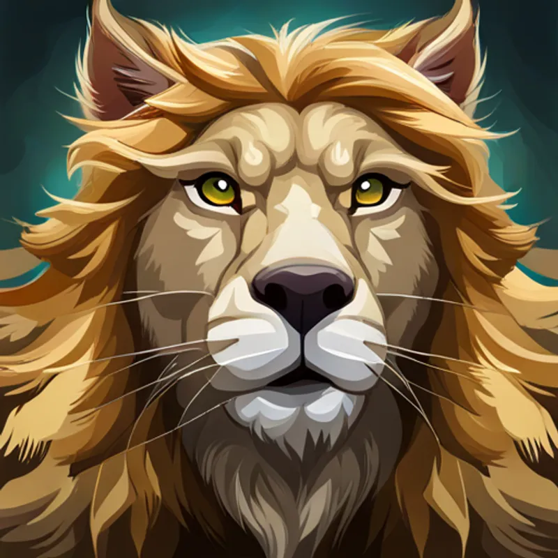 Golden mane, strong and regal, with kind eyes and Soft fur, nimble and playful, with curious eyes running and laughing, full of joy