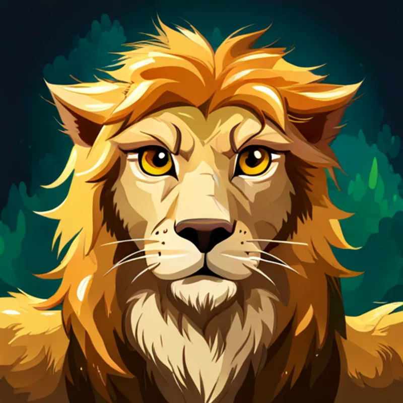 Golden mane, strong and regal, with kind eyes and Soft fur, nimble and playful, with curious eyes scared, rain pouring down