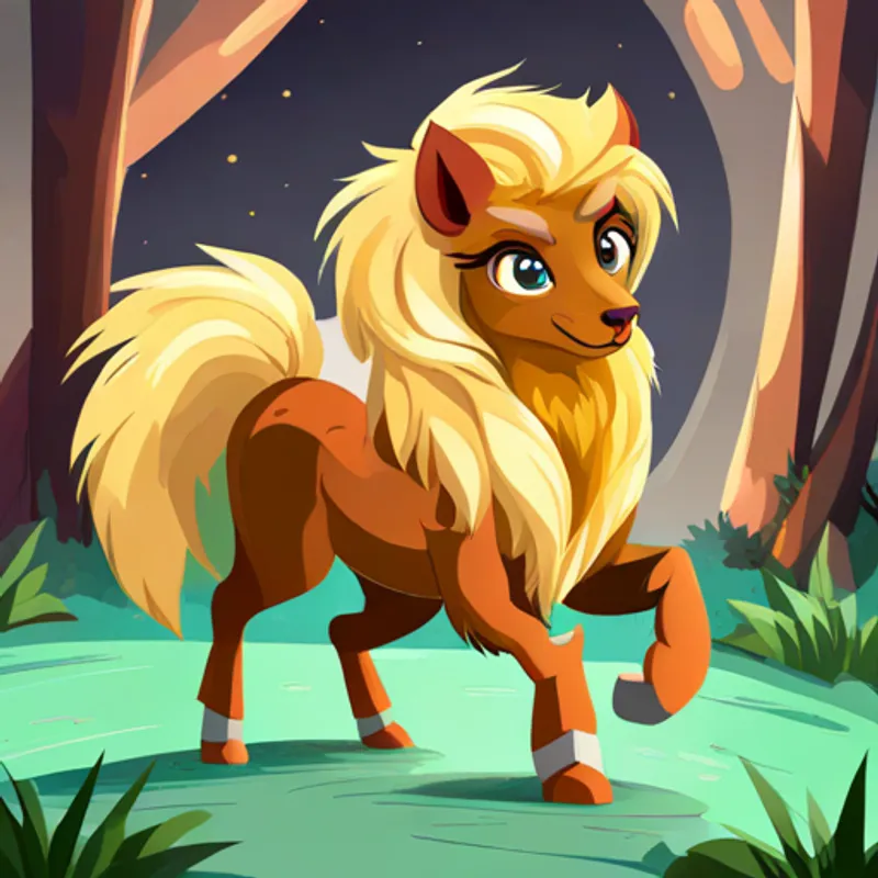 Golden mane, strong and regal, with kind eyes and Soft fur, nimble and playful, with curious eyes holding hands, determined and brave