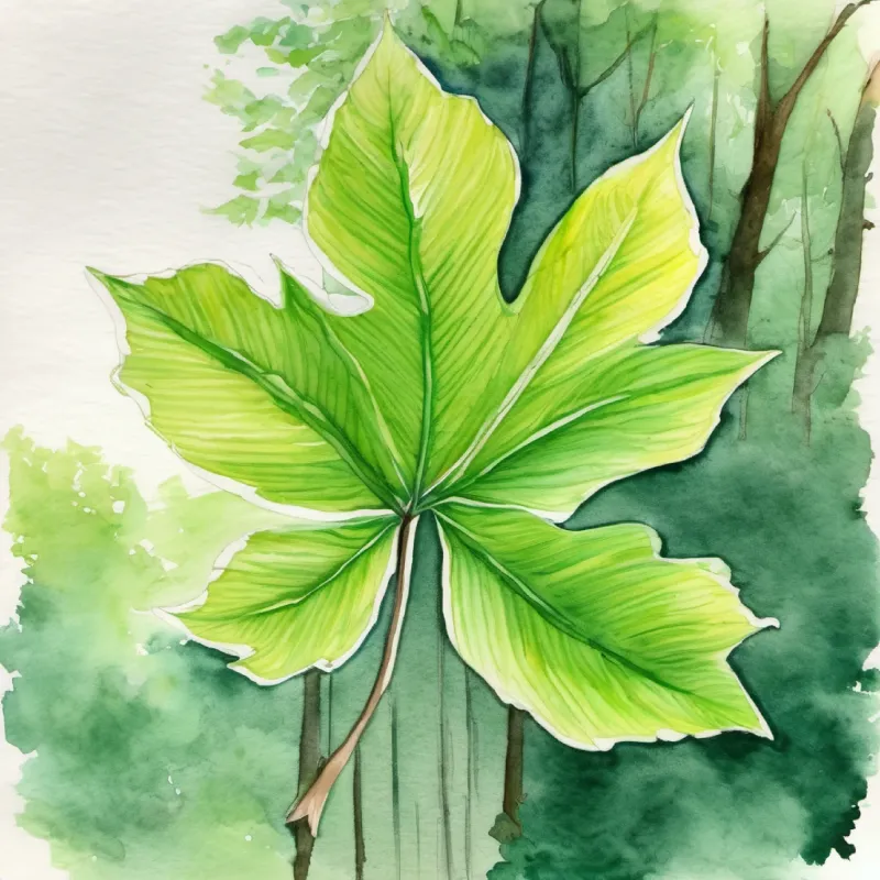 Forest setting, Green leaf, bright-eyed, always curious the leaf wakes up.