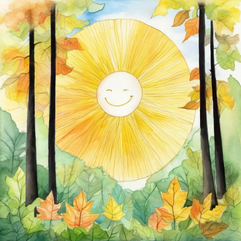 Forest setting,, bright-eyed ,smiling sun the leaf wakes up.