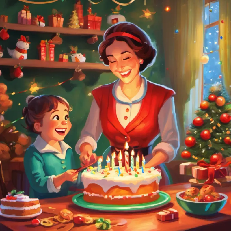 Mother prepares a birthday cake, Cane grande, folta pelliccia, occhi affettuosi is excited.