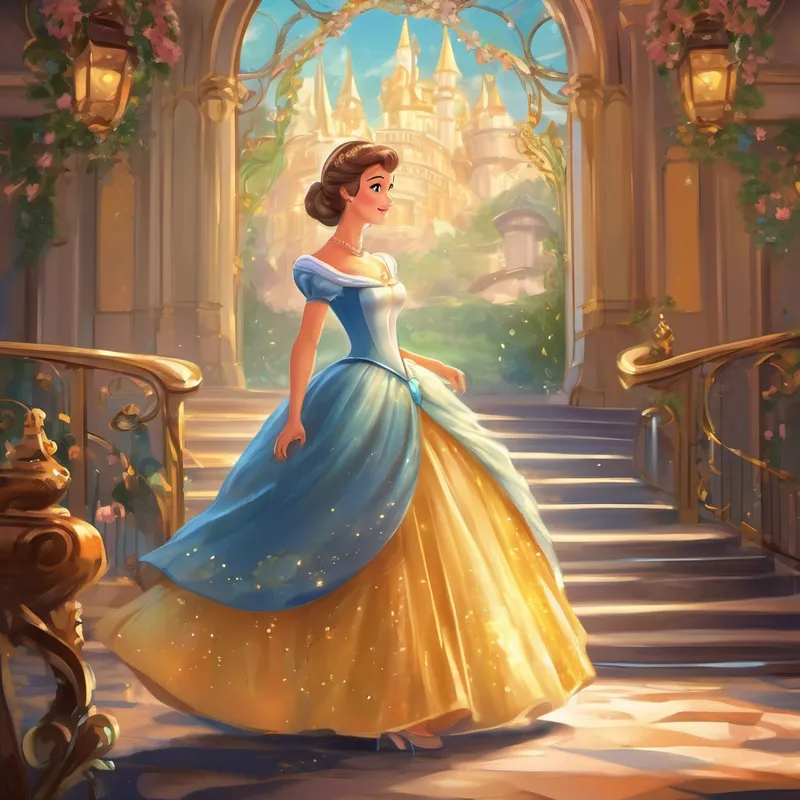 Cinderella dreamed of attending the ball too, but she knew that her stepmother would never allow it. Determined to make her dreams come true, Cinderella decided to take matters into her own hands. She knew that she had to be responsible, so she finished all her chores quickly and efficiently. As she was scrubbing the floors, a magical fairy appeared before her. The fairy saw Cinderella's kind heart and her strong sense of responsibility. With a wave of her wand, the fairy transformed Cinderella's tattered dress into a beautiful, shimmering gown, and her worn-out shoes into a pair of glass slippers.