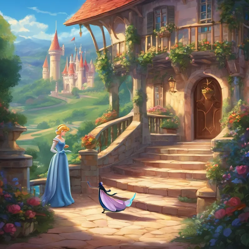 The next day, the prince searched the entire kingdom for the mysterious girl who fit the glass slipper. When he arrived at Cinderella's cottage, her stepsisters tried to fit into the slipper, but it was too small for their feet. Finally, it Cinderella's turn. The prince placed the slipper on her foot, and it fit her perfectly! Cinderella's stepmother and stepsisters were shocked. They couldn't believe that their servant, Cinderella, was the mysterious girl who had captured the prince's heart.