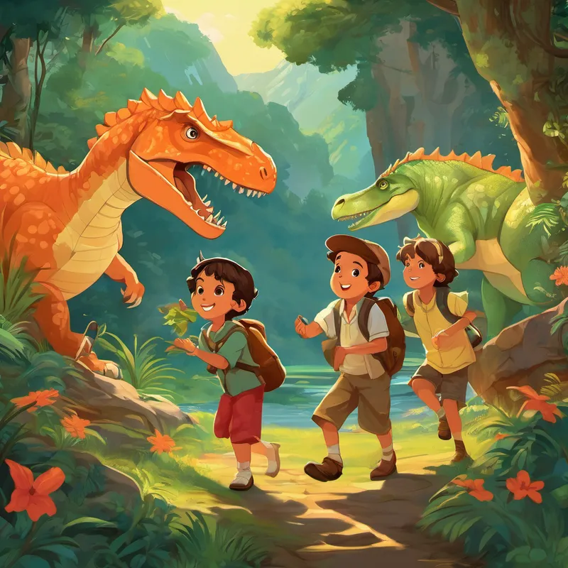 Los niños comenzaron a leer en voz alta y el dinosaurio prestaba mucha atención. Las palabras parecían saltar de las páginas y crear historias en su mente. Ernesto quedó asombrado y deseaba poder hacer lo mismo. El grupo de amigos decidió ayudar a Ernesto a aprender a leer. Empezaron con palabras sencillas, letras del abecedario y sonidos. Ernesto escuchaba y repetía, practicando una y otra vez sin cansarse.