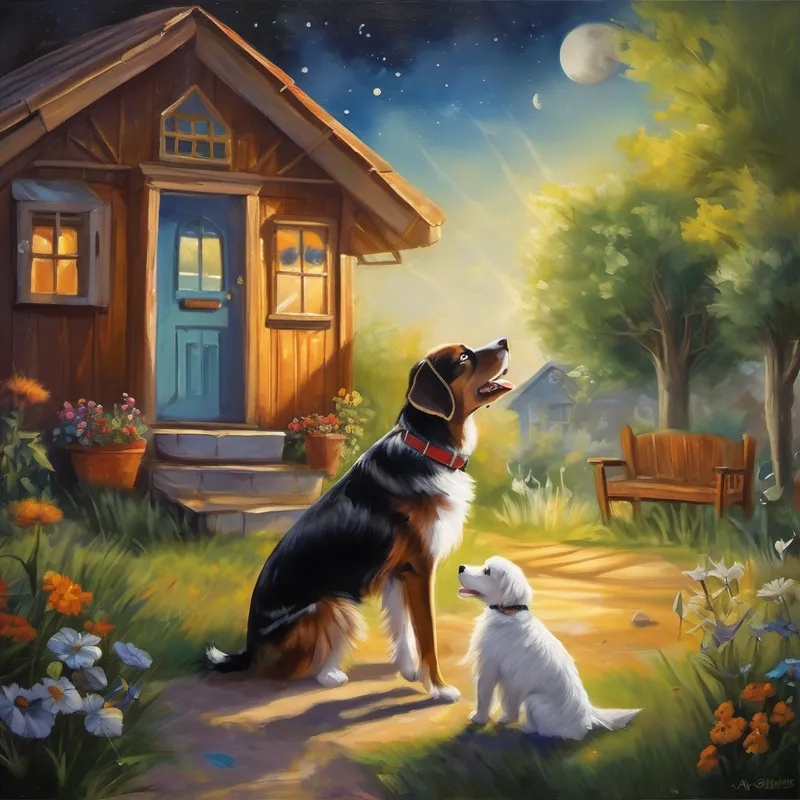 Once upon a time, in a small town, there lived a mischievous little boy named Alex and his loyal furry friend, Max, who was the silliest and cleverest dog you could ever meet. This tale is about the time they embarked on a magical journey to space, all because they were always good listeners. One sunny morning, Alex and Max were playing in the backyard when they heard a strange noise coming from an old shed. Curiosity sparked in their eyes, and they tiptoed towards it. To their astonishment, they found a spaceship hidden among the dust and cobwebs.