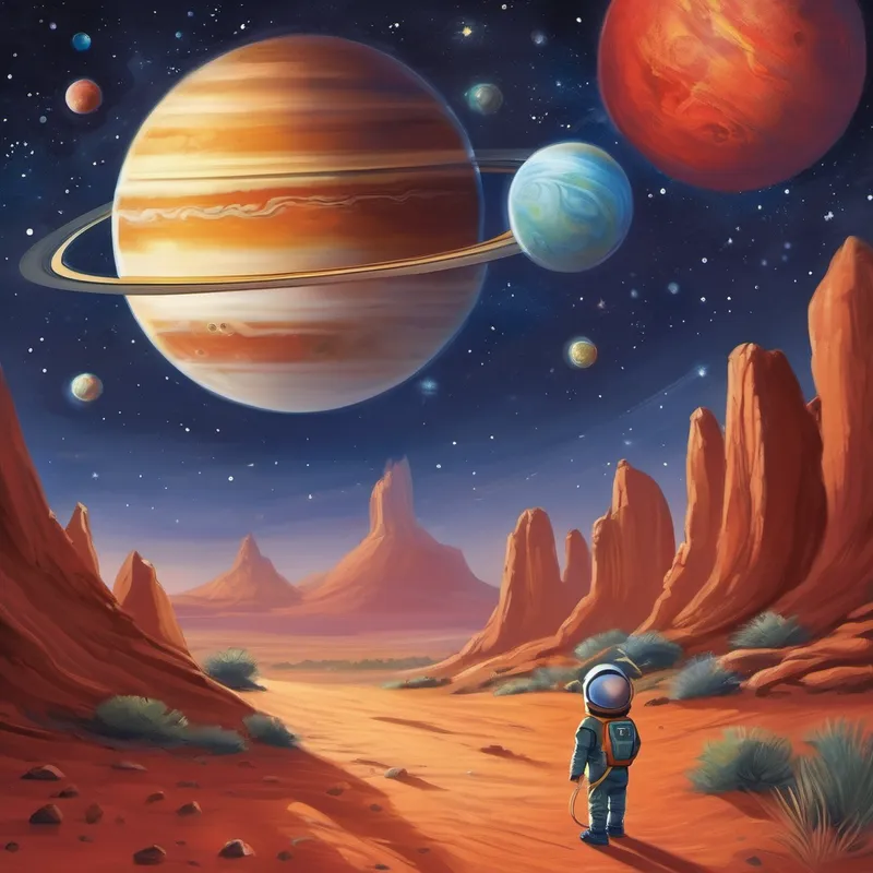 Now, Alex was not only a mischievous little boy but also an incredibly brave and smart one. He decided to hop into the spaceship, with Max wagging his tail excitedly by his side. As soon as they got inside, the spaceship roared to life, and off they flew into the night sky. They zoomed past twinkling stars and gorgeous planets. Alex and Max marveled at Saturn's elegant rings, Mars' red surface, and even discovered a friendly alien named Zog, who taught them about the wonders of the universe. It was a thrilling adventure beyond their wildest dreams!