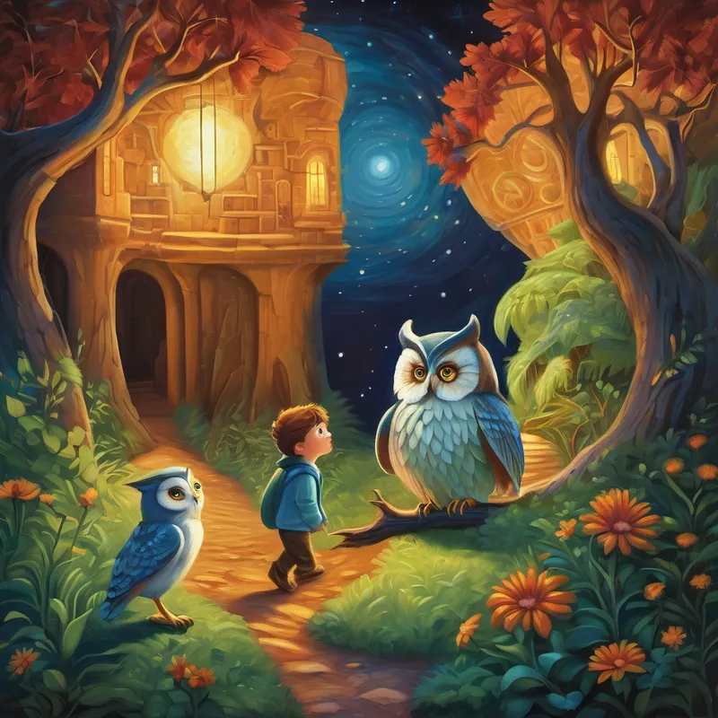 They landed on a distant planet where the thief was last seen. As they walked through the strange terrain, they encountered a wise old owl named Ollie who watched over the mysterious happenings. Ollie explained that the thief had used a shape-shifting device to disguise themselves as Max. There, Ollie shared a valuable secret with Alex and Max. "To find the thief, you must listen with your heart," Ollie whispered. "Their true identity will be revealed by the sound of laughter." Alex and Max nodded, understanding the importance of good listening.