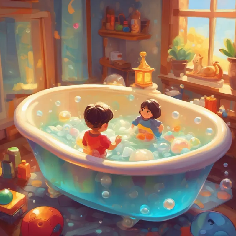 Discovering toys and playing pretend in the bubble bath.