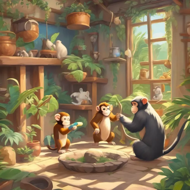 various animals cleaning their homes with the monkey