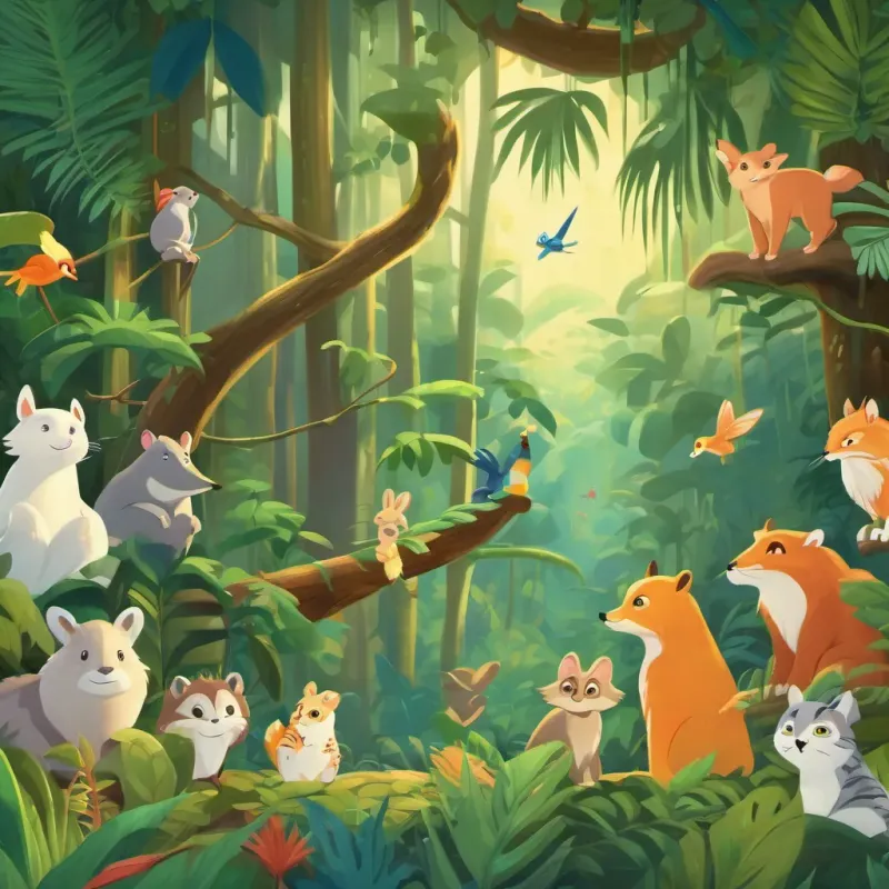animals celebrating in a clean jungle