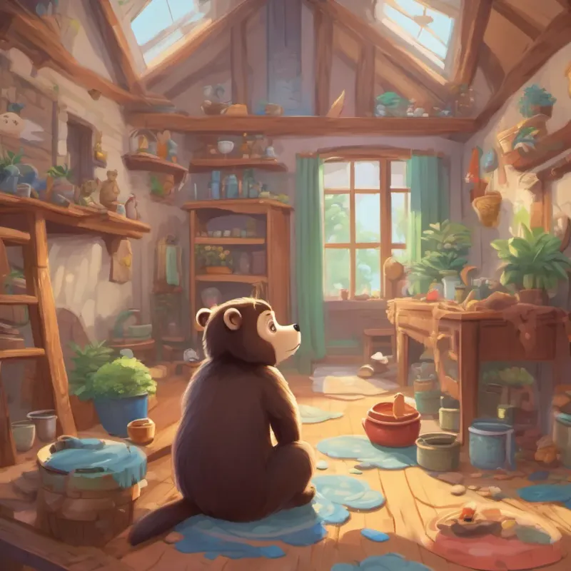 bear's messy house, monkey offering to help clean