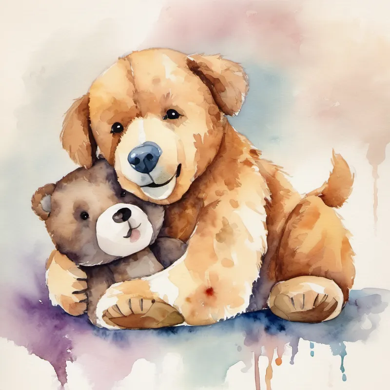 Dog hugging teddy bear online